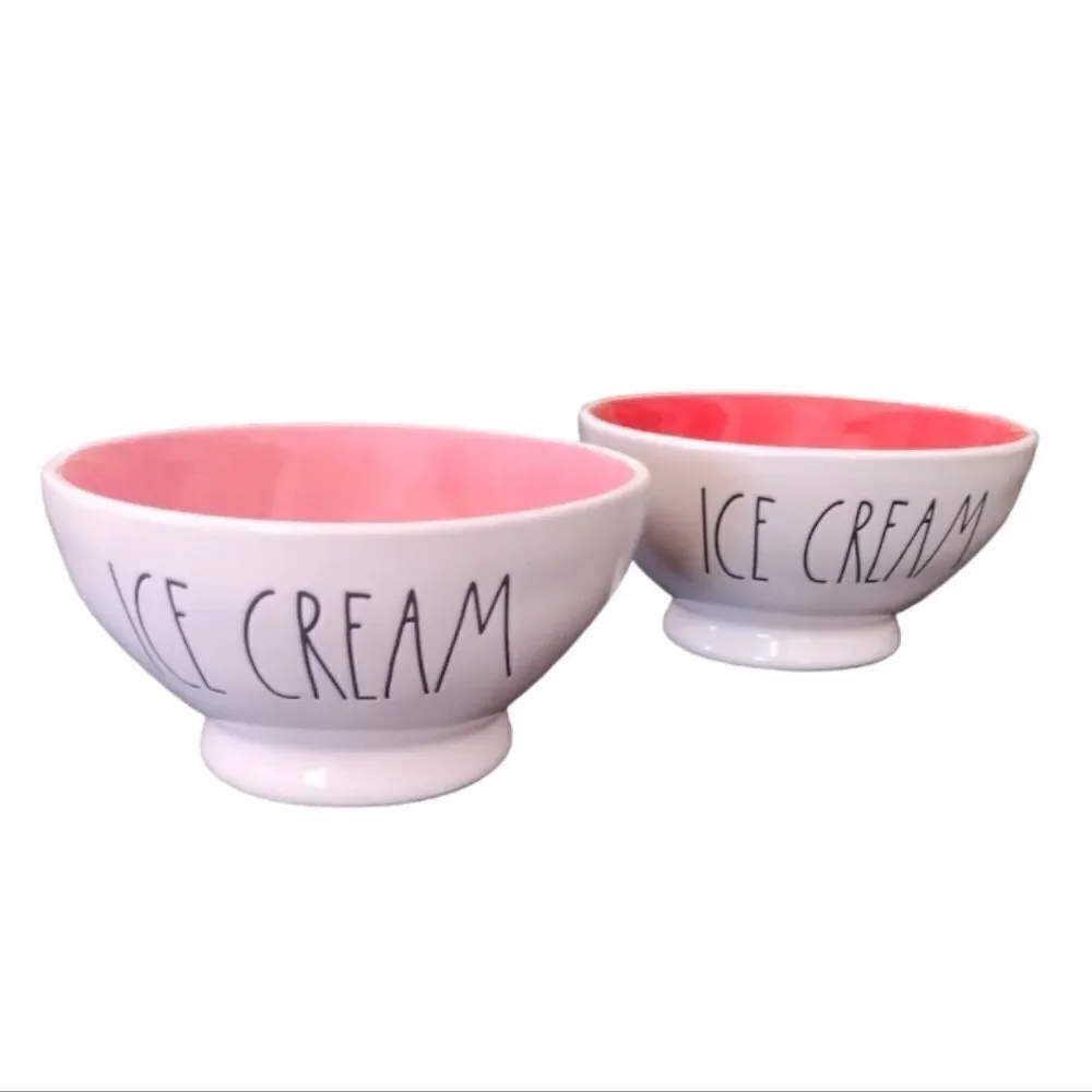 Rae Dunn Set of Two Orange Pink Ceramic‎ Ice Cream Bowls NWT